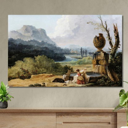 Lavandaia In Un Paesaggio Hubert Robert hrb128 quadro stampato su tela