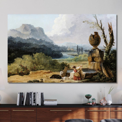 Lavandaia In Un Paesaggio Hubert Robert hrb128 quadro stampato su tela