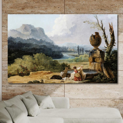 Lavandaia In Un Paesaggio Hubert Robert hrb128 quadro stampato su tela