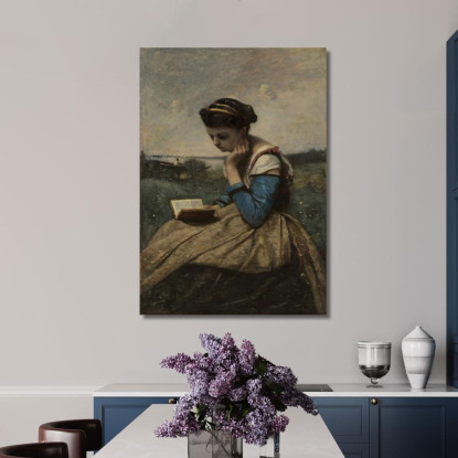 Una Donna Che Legge Jean-Baptiste-Camille Corot jbc10 quadro stampato su tela