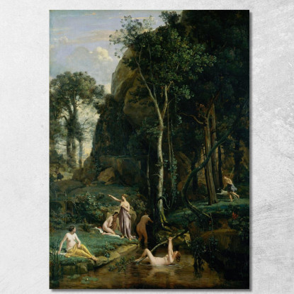 Diana E Atteone Diana Sorpresa Nel Suo Bagno Jean-Baptiste-Camille Corot jbc45 quadro stampato su tela