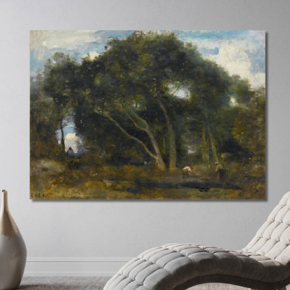 Fontainebleau-Oaks Inclinato In Una Radura Della Foresta Jean-Baptiste-Camille Corot jbc63 quadro stampato su tela