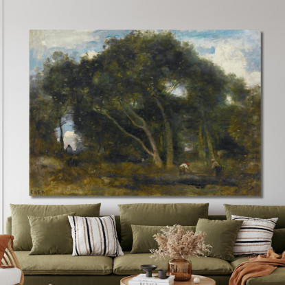Fontainebleau-Oaks Inclinato In Una Radura Della Foresta Jean-Baptiste-Camille Corot jbc63 quadro stampato su tela