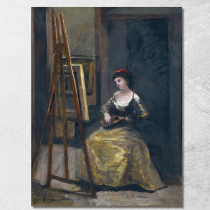 Giovane Donna Che Gioca Mandolino Jean-Baptiste-Camille Corot jbc90 quadro stampato su tela