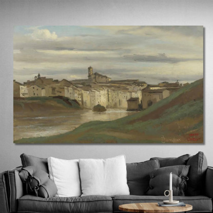 Sulle Rive Del Tevere Roma Jean-Baptiste-Camille Corot jbc188 quadro stampato su tela