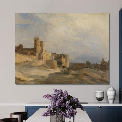 Il Castello Papale Di Avignone Jean-Baptiste-Camille Corot jbc258 quadro stampato su tela