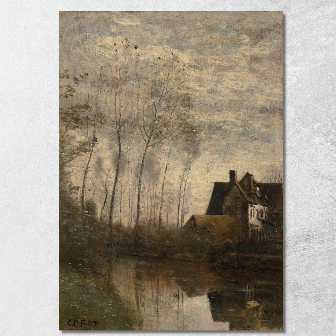 Un Angolo Di Fiume Con Casa E Pioppi Jean-Baptiste-Camille Corot jbc273 quadro stampato su tela