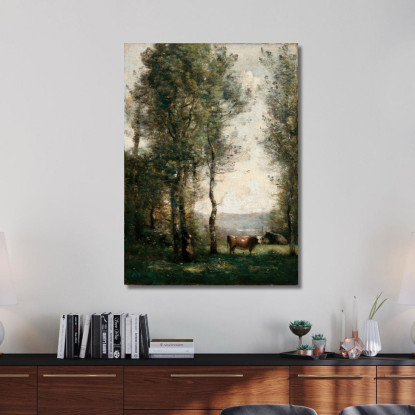 Paesaggio Boscoso Con Mucche In Una Radura Jean-Baptiste-Camille Corot jbc310 quadro stampato su tela