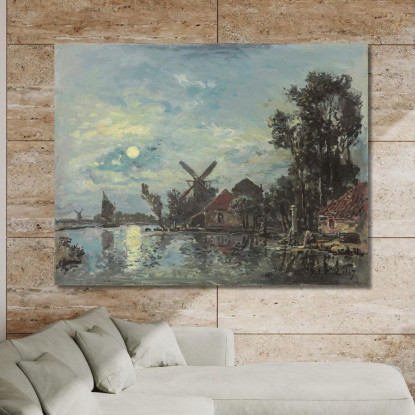Effetto Luna Sull'Estuario Dell'Olanda Johan Barthold Jongkind jbj19 quadro stampato su tela
