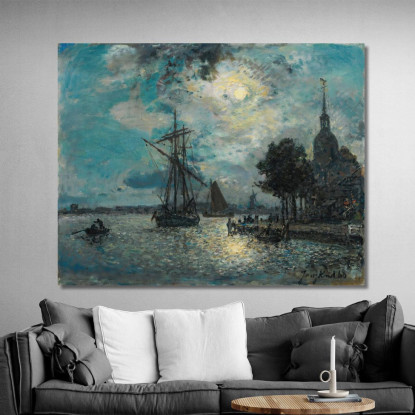Il Porto Di Dordrecht Al Chiaro Di Luna Johan Barthold Jongkind jbj39 quadro stampato su tela