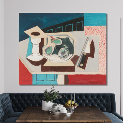 Natura Morta Con Melograni E Coltello Su Un Tavolo Piedistallo Louis Marcoussis lmr22 quadro stampato su tela