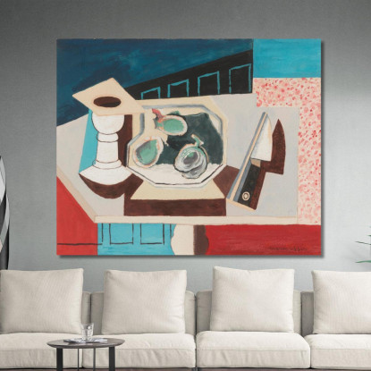 Natura Morta Con Melograni E Coltello Su Un Tavolo Piedistallo Louis Marcoussis lmr22 quadro stampato su tela