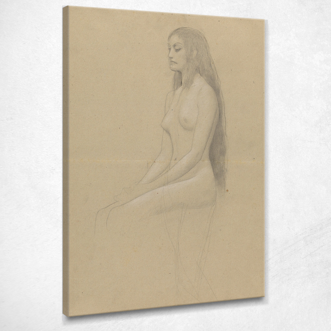 Nudo Femminile Seduto Con Lunghi Capelli Aperti A Sinistra Gustav Klimt kg135 quadro stampato su tela