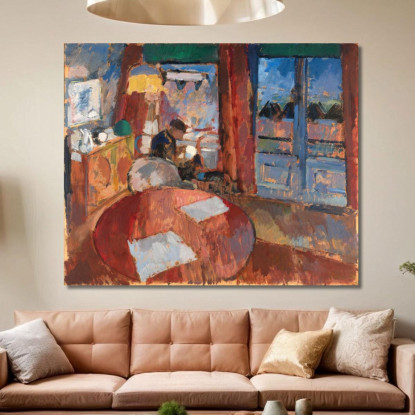 Interno Con Ricamatrice Rik Wouters rwo9 quadro stampato su tela