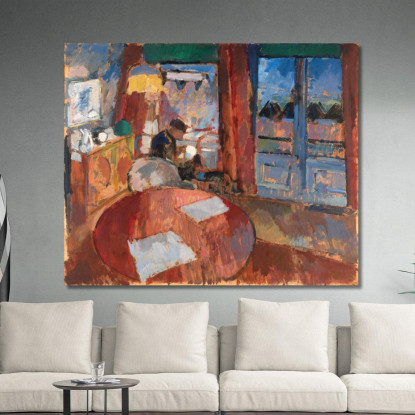 Interno Con Ricamatrice Rik Wouters rwo9 quadro stampato su tela