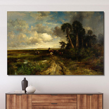 Portare A Casa Il Bestiame Della Costa Della Florida Thomas Moran tmr13 quadro stampato su tela