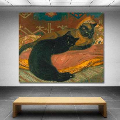 Due Gatti Sdraiati Su Un Divano Théophile Alexandre Steinlen tas16 quadro stampato su tela