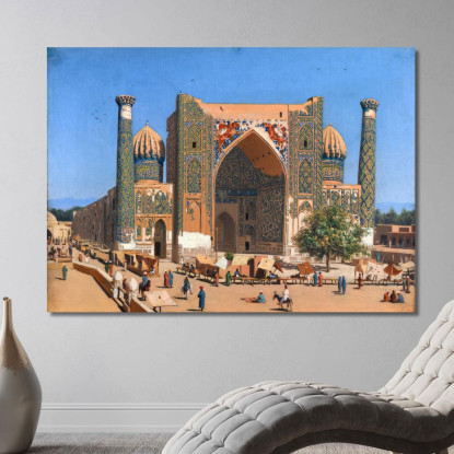 Medrasah Shir-Dhor Al Registan Place A Samarcanda Vasily Vereshchagin vvr32 quadro stampato su tela