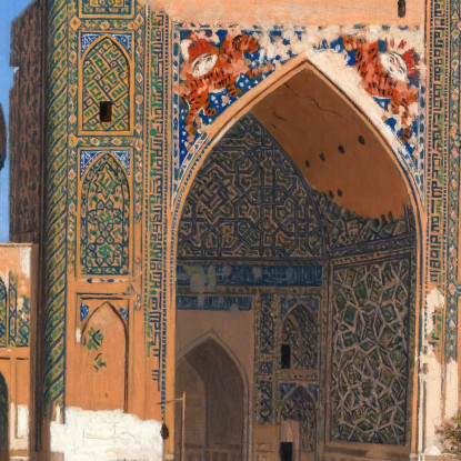 Medrasah Shir-Dhor Al Registan Place A Samarcanda Vasily Vereshchagin vvr32 quadro stampato su tela