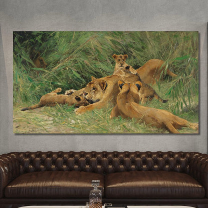 Leoni Che Giocano Wilhelm Kuhnert wkh38 quadro stampato su tela