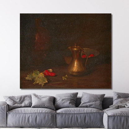 Natura Morta Con Brocca In Ottone Ciotola In Metallo Lattuga E Peperoni Rossi William Merritt Chase wmc79 quadro stampato su te