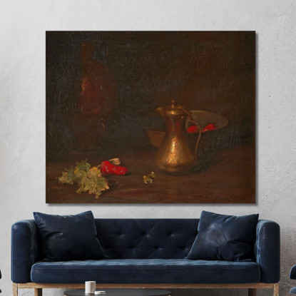 Natura Morta Con Brocca In Ottone Ciotola In Metallo Lattuga E Peperoni Rossi William Merritt Chase wmc79 quadro stampato su te