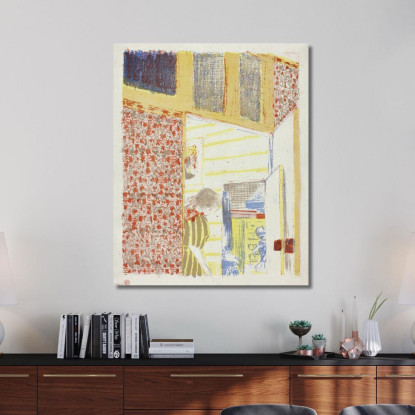 Interno Con Carta Da Parati Rosa Iii Édouard Vuillard evu36 quadro stampato su tela