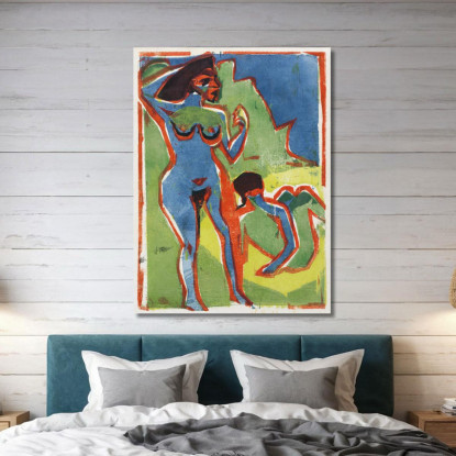 Donne Al Bagno Moritzburg 1910 Di Ernst Ludwig Kirchner elk8 quadro stampato su tela