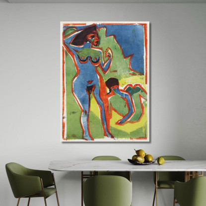 Donne Al Bagno Moritzburg 1910 Di Ernst Ludwig Kirchner elk8 quadro stampato su tela