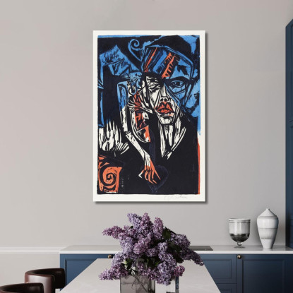 La Meravigliosa Storia Di Peter Schlemihl Combatte Le Agonie Dell'Amore 1915 Ernst Ludwig Kirchner elk94 quadro stampato su tela