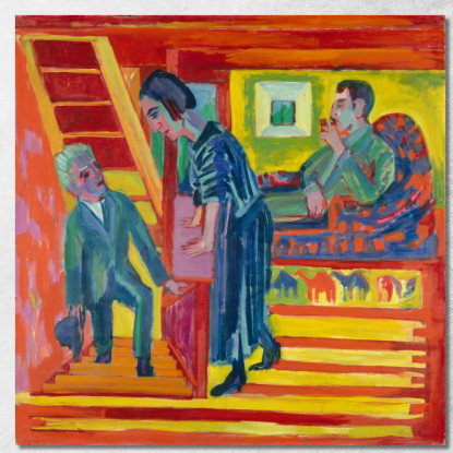 La Coppia In Visita E Il Nuovo Arrivato 1922 Ernst Ludwig Kirchner elk140 quadro stampato su tela