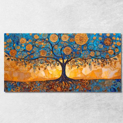 Quadro Albero Della Vita Spirali Blu E Oro avt6 quadro stampato su tela
