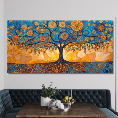 Quadro Albero Della Vita Spirali Blu E Oro avt6 quadro stampato su tela