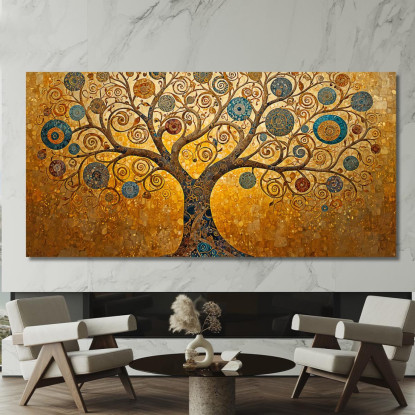 Quadro Albero Della Vita Spirali Oro E Blu avt17 quadro stampato su tela