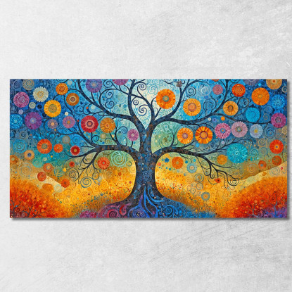 Quadro Albero Della Vita Fiori Colorati Astratti avt18 quadro stampato su tela