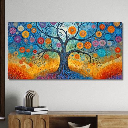Quadro Albero Della Vita Fiori Colorati Astratti avt18 quadro stampato su tela
