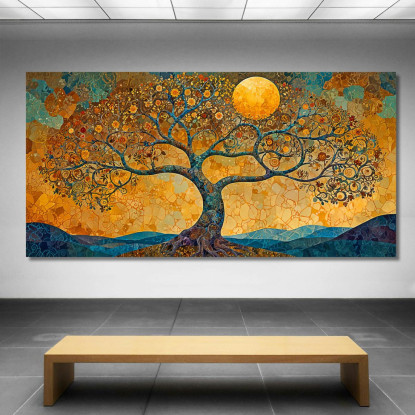 Quadro Albero Della Vita Montagna E Luna Gialla avt19 quadro stampato su tela