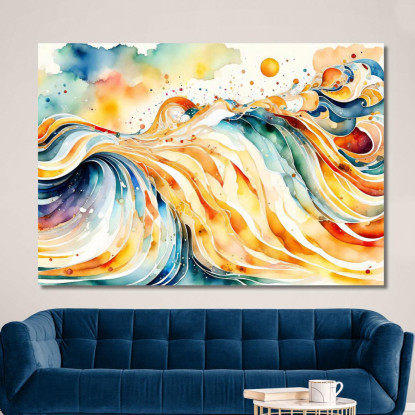 Quadro Astratto Con Onde Multicolore E Sfumature Calde abs16 quadro stampato su tela