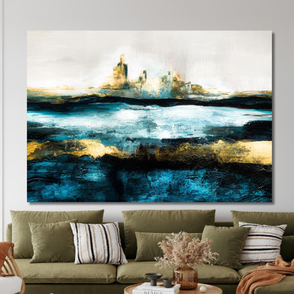 Quadro Astratto Con Paesaggio Astratto Nei Toni Blu E Oro abs17 quadro stampato su tela