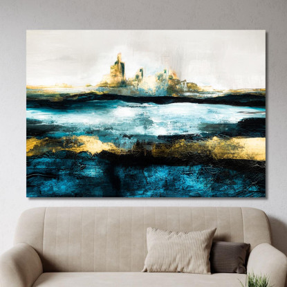 Quadro Astratto Con Paesaggio Astratto Nei Toni Blu E Oro abs17 quadro stampato su tela
