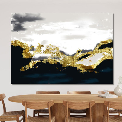 Quadro Astratto Contemporaneo Con Pennellate Oro E Nero abs21 quadro stampato su tela