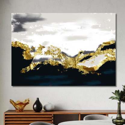 Quadro Astratto Contemporaneo Con Pennellate Oro E Nero abs21 quadro stampato su tela