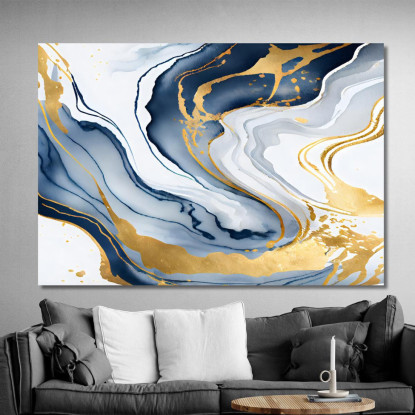 Quadro Astratto Elegante Con Sfumature Blu E Dettagli Dorati abs29 quadro stampato su tela