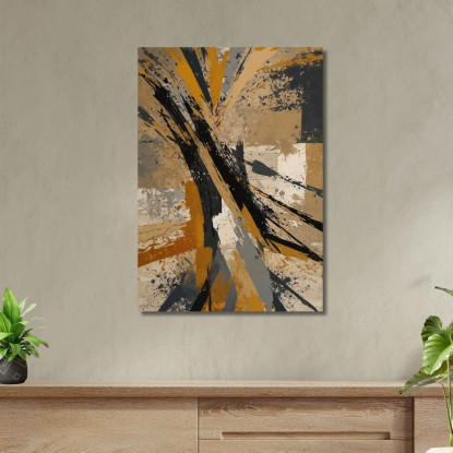 Quadro Astratto Linee Dorate E Nere Su Sfondo Chiaro abs50 quadro stampato su tela