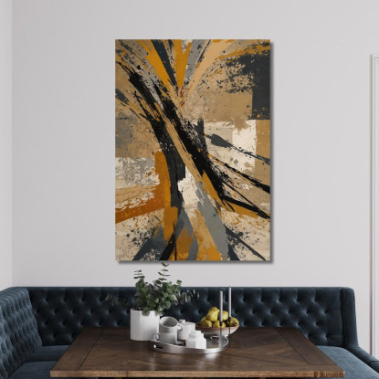 Quadro Astratto Linee Dorate E Nere Su Sfondo Chiaro abs50 quadro stampato su tela