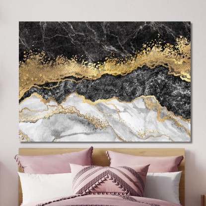 Quadro Effetto Marmo Nero Oro Elegante abs81 quadro stampato su tela