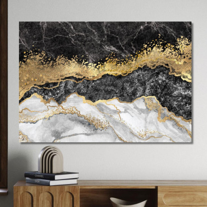 Quadro Effetto Marmo Nero Oro Elegante abs81 quadro stampato su tela