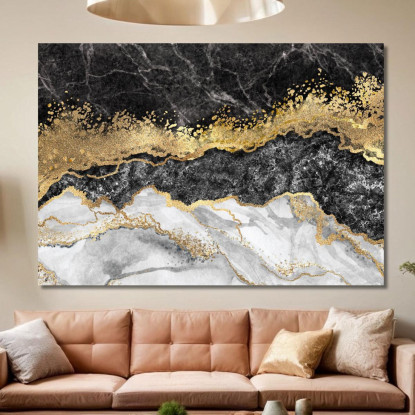 Quadro Effetto Marmo Nero Oro Elegante abs81 quadro stampato su tela