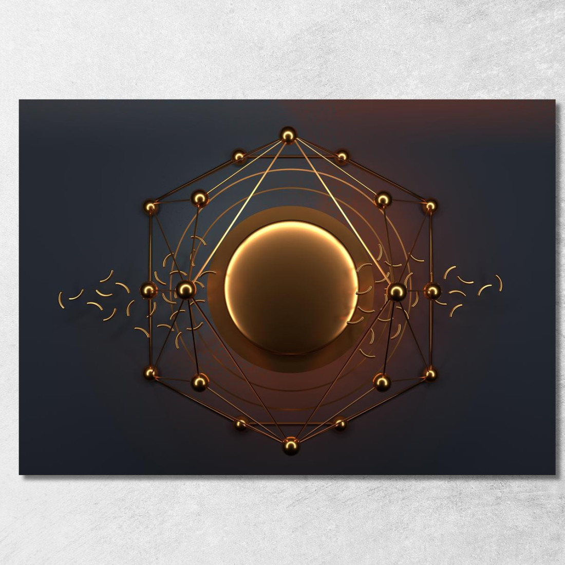 Quadro Minimalista Futuristico Cerchio Dorato Su Sfondo Scuro abs85 quadro stampato su tela