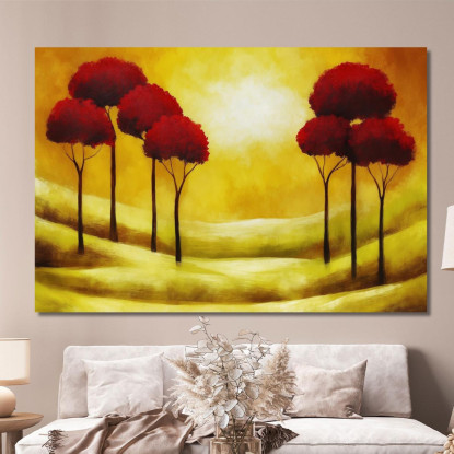 Quadro Paesaggio Astratto Con Alberi Rossi abs87 quadro stampato su tela